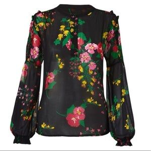 CAbi 5706 Thespian Blouse Midnight Flowers Long Sleeves Medium